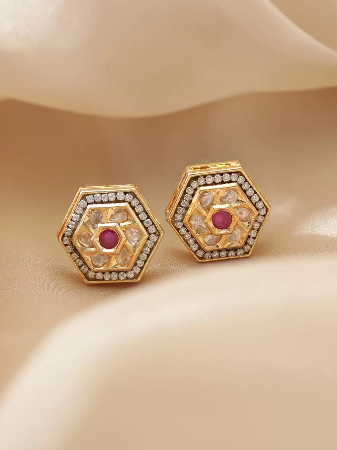 Rubans Zirconia Studded Stainless Steel Geometric Studs Earrings