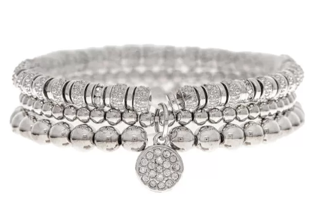 Silver Crystal Tag Ball Bead Bracelet