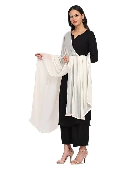 Simple Plain White Chiffon Dupatta