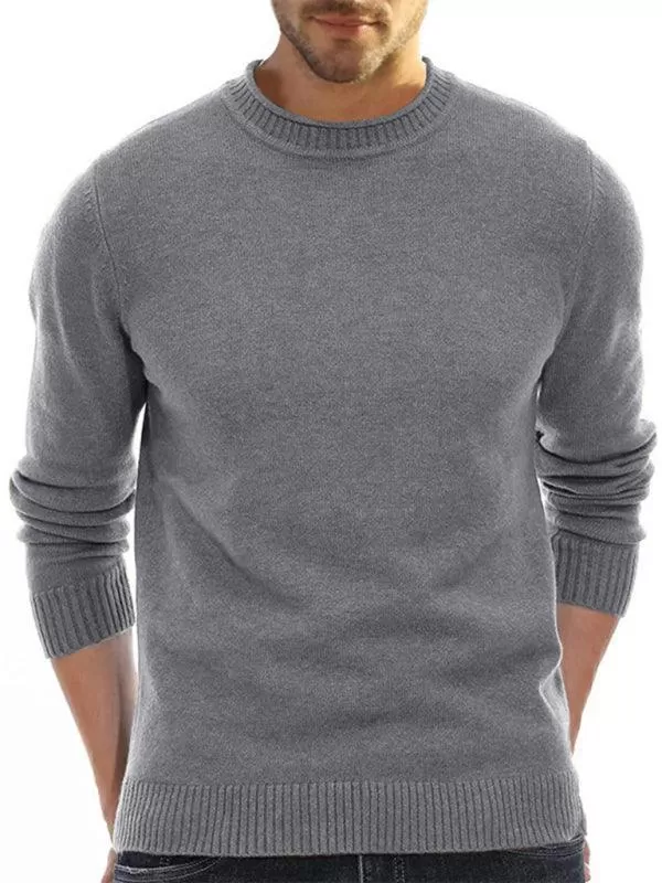 Solid Crew Neck Pullover Men Sweater