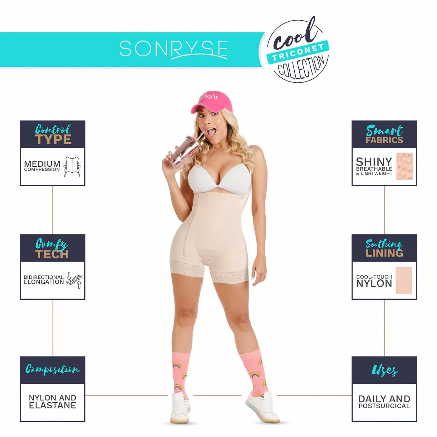 SONRYSE TR72BF | BUTT LIFTER TUMMY CONTROL SHAPEWEAR BODYSUIT | DAILY USE | TRICONET