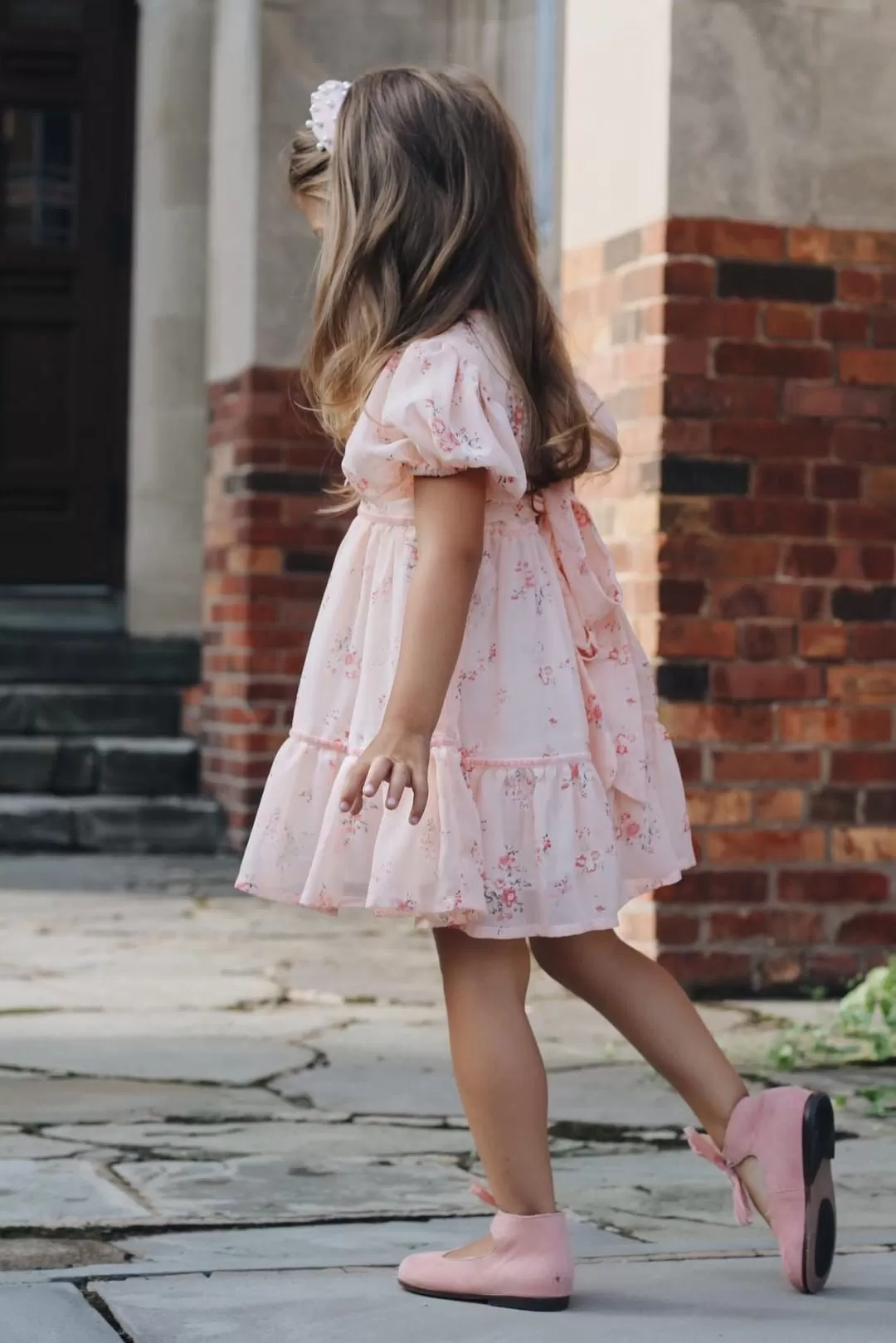 Sophia Dress with pink velvet bows