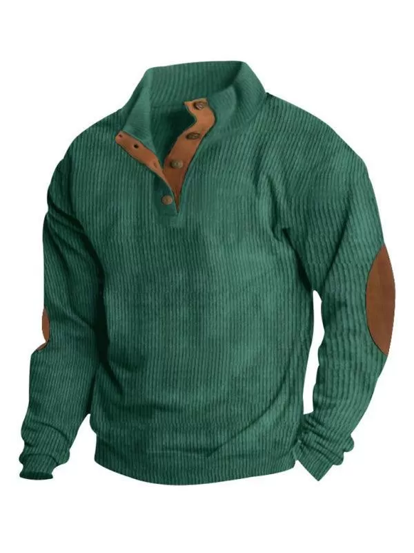 Stand Collar Corduroy Men Sweatshirt