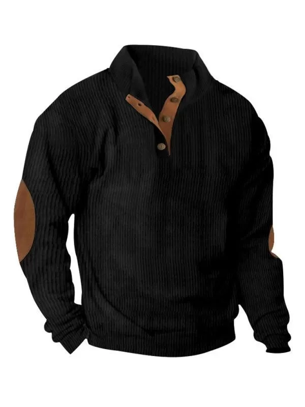 Stand Collar Corduroy Men Sweatshirt