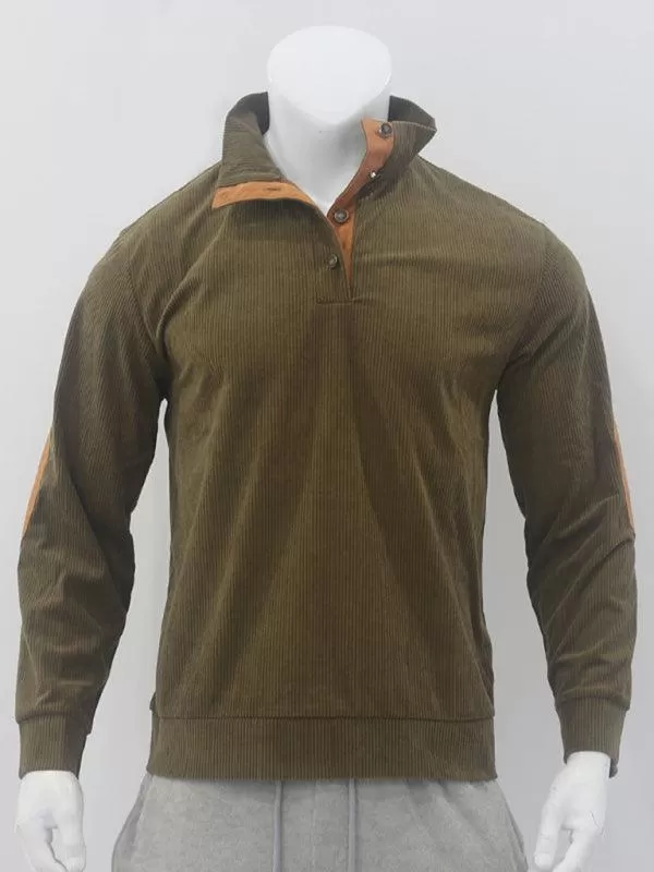 Stand Collar Corduroy Men Sweatshirt