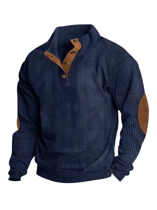 Stand Collar Corduroy Men Sweatshirt