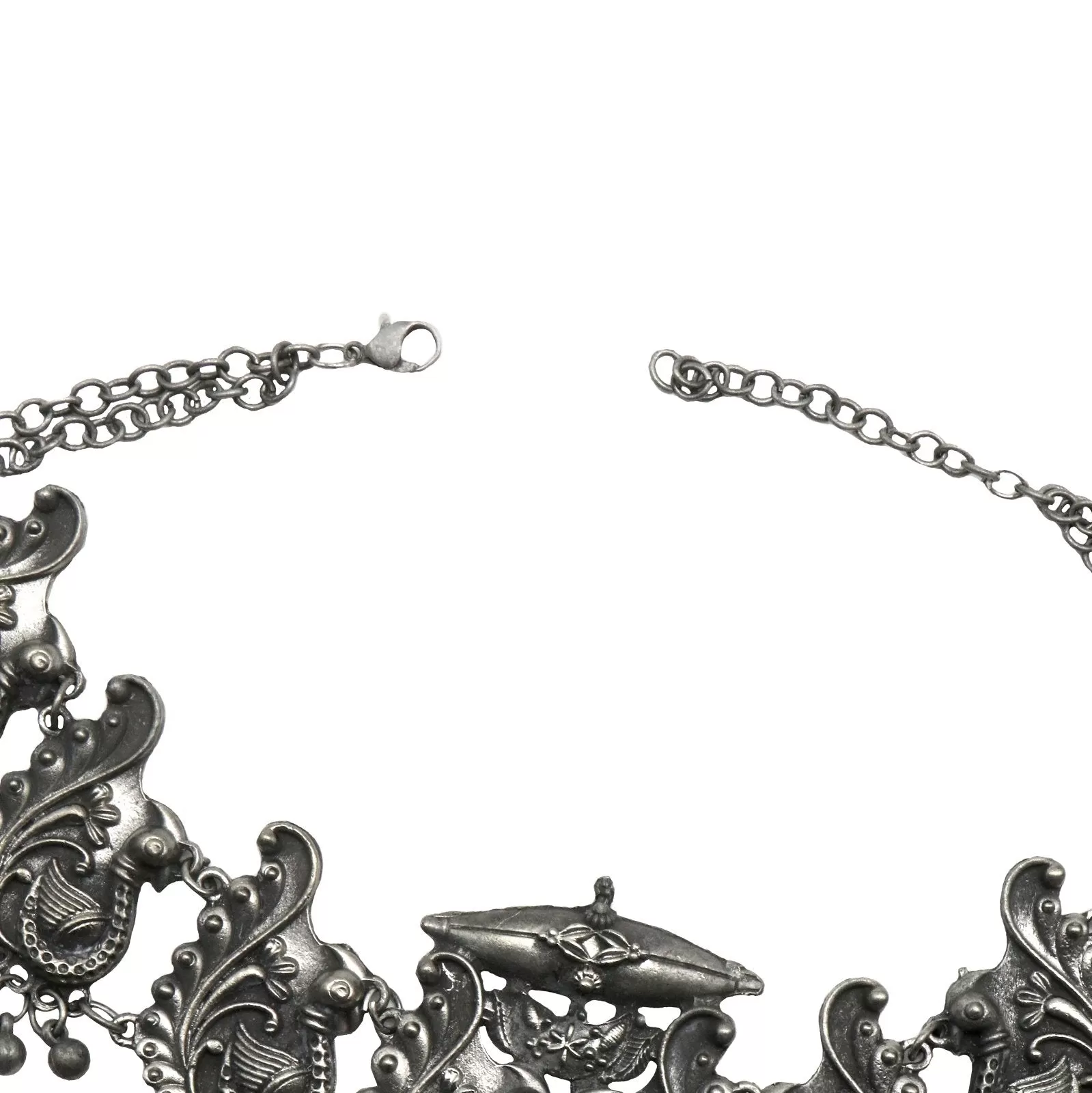 Suhani Peacock Silver Oxidised Necklace Set