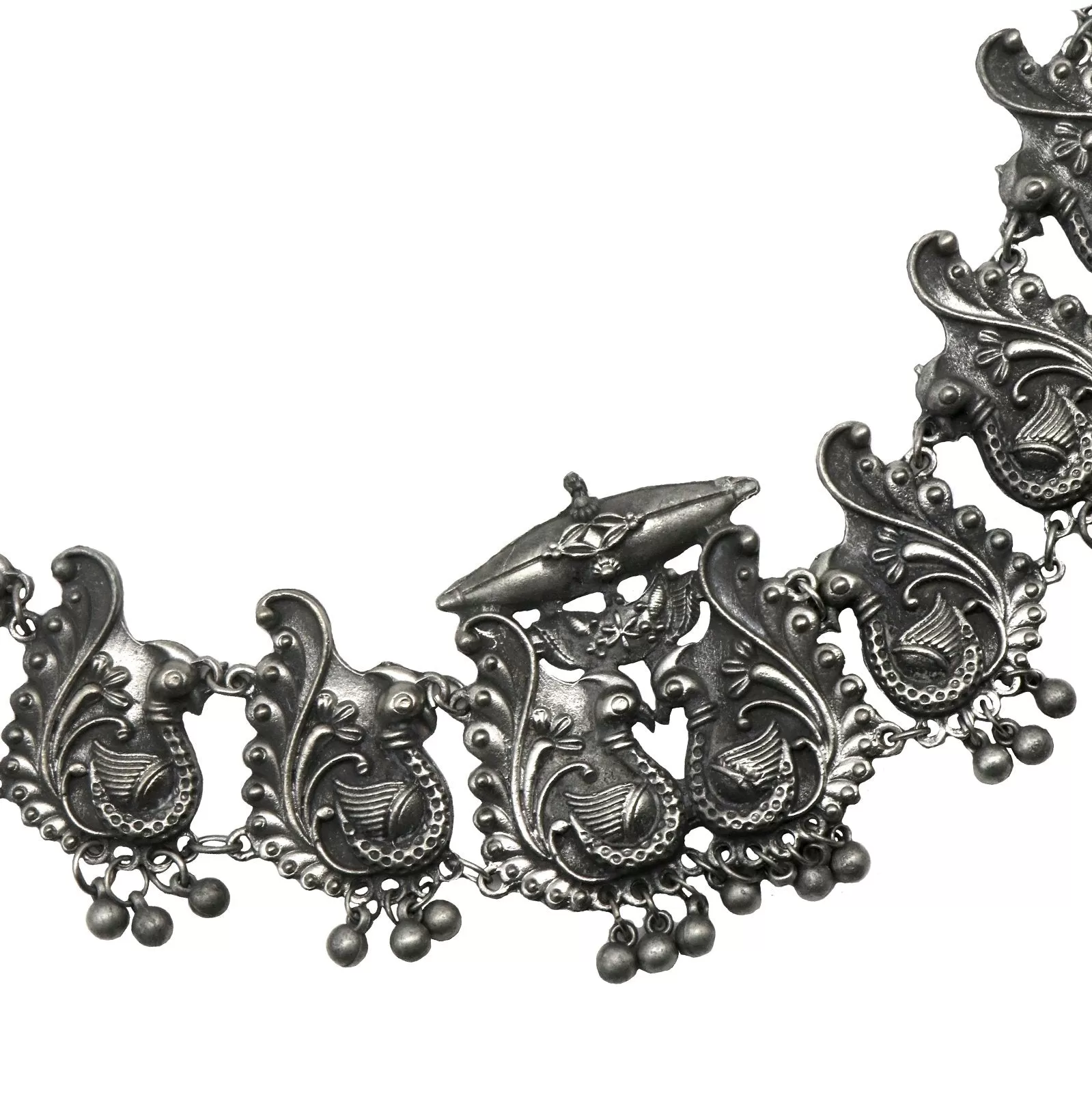 Suhani Peacock Silver Oxidised Necklace Set