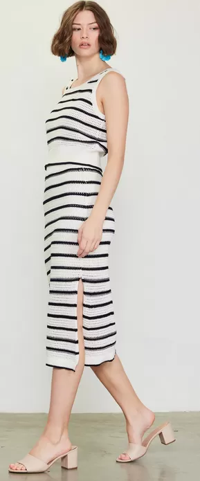 Tabitha Striped Crochet Skirt in Black/White