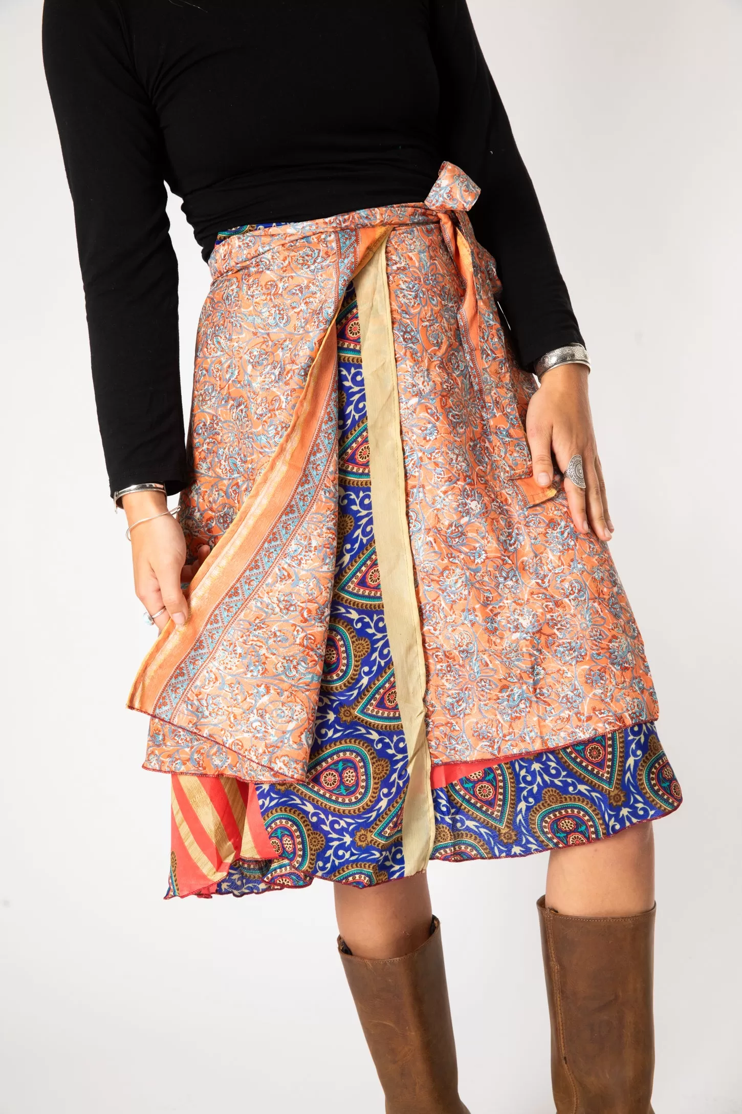 Tea Length Sari Silk Wrap Skirt