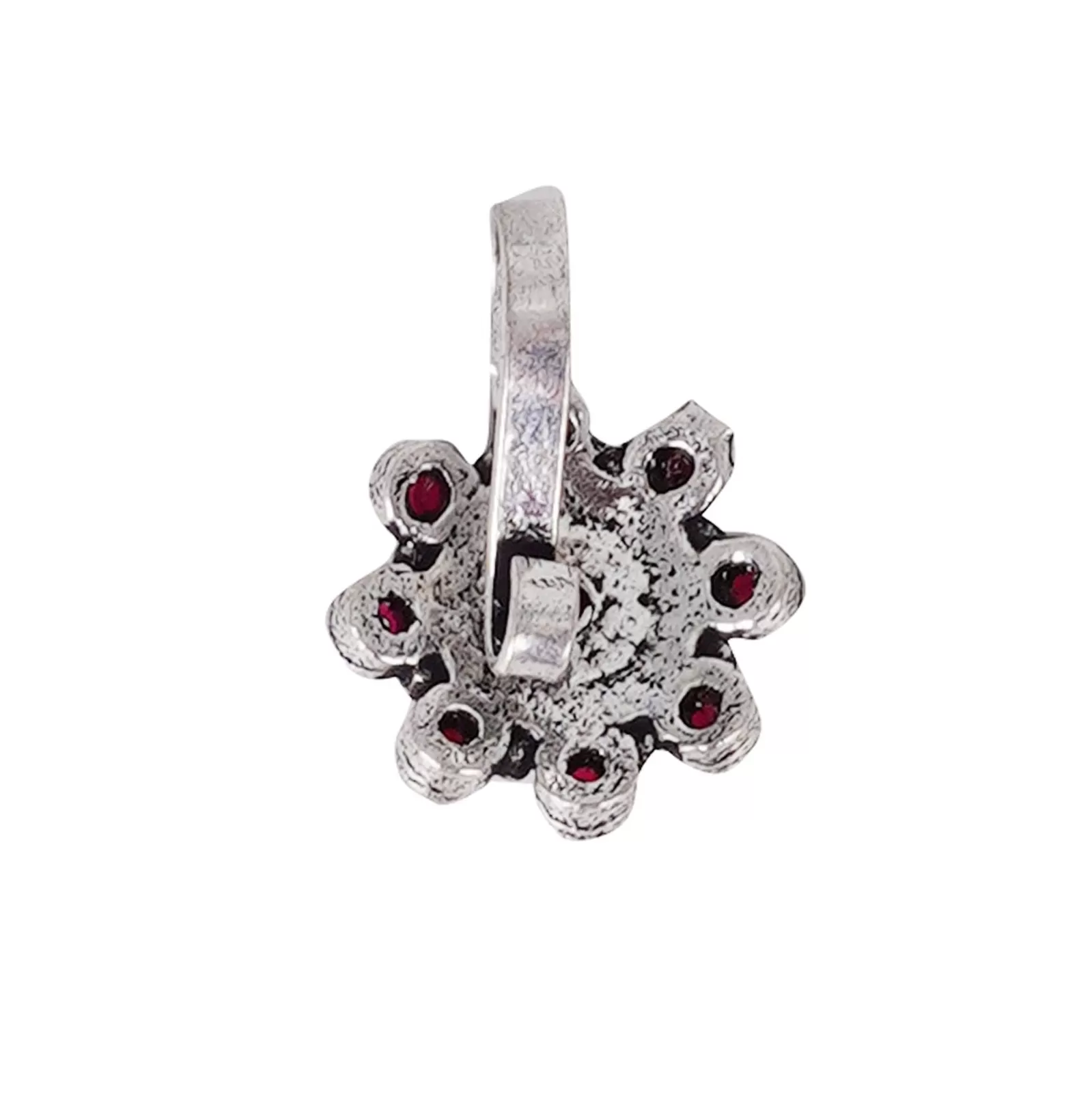 Teejh Aagamya Red Stone Ethnic Silver Oxidised Nose Pin