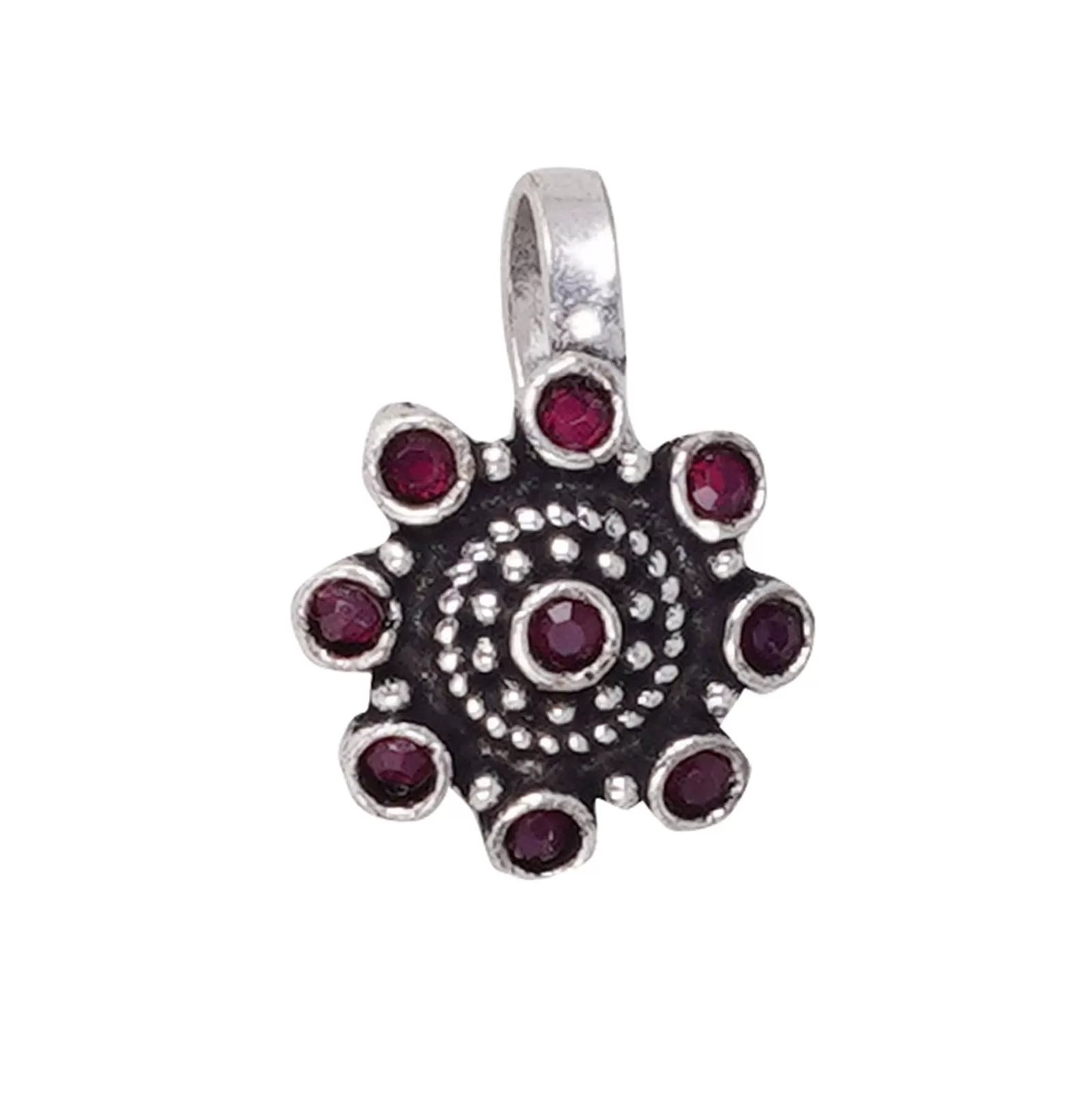 Teejh Aagamya Red Stone Ethnic Silver Oxidised Nose Pin