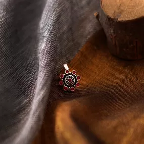 Teejh Aagamya Red Stone Ethnic Silver Oxidised Nose Pin