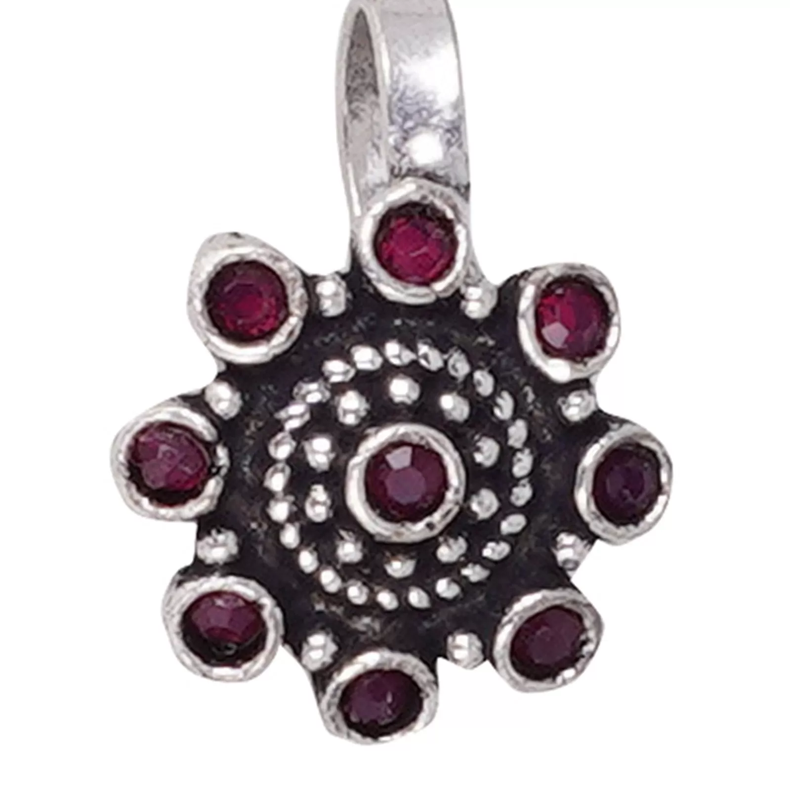 Teejh Aagamya Red Stone Ethnic Silver Oxidised Nose Pin