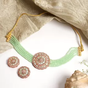 Teejh Bharka Gold And Light Green Necklace Set