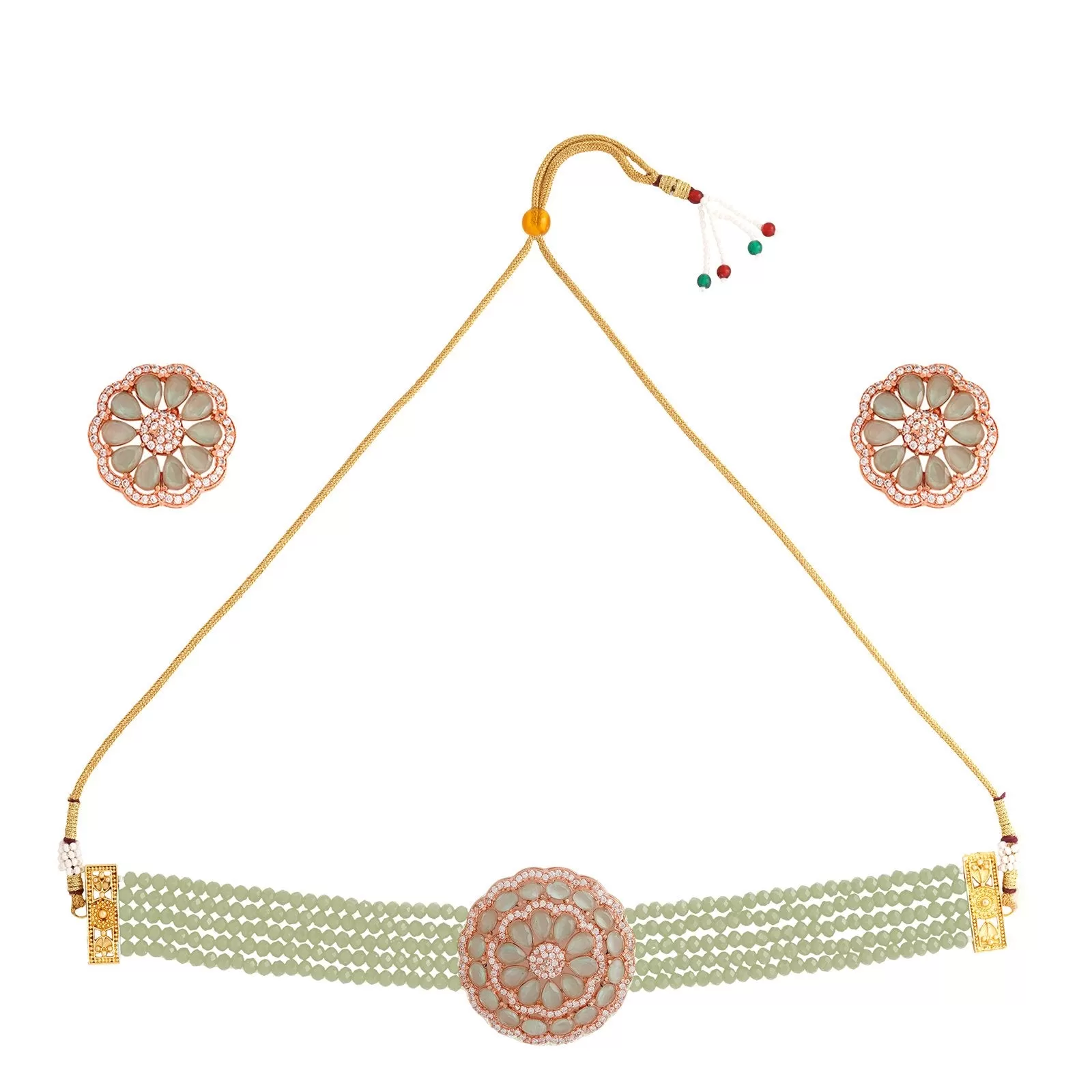 Teejh Bharka Gold And Light Green Necklace Set