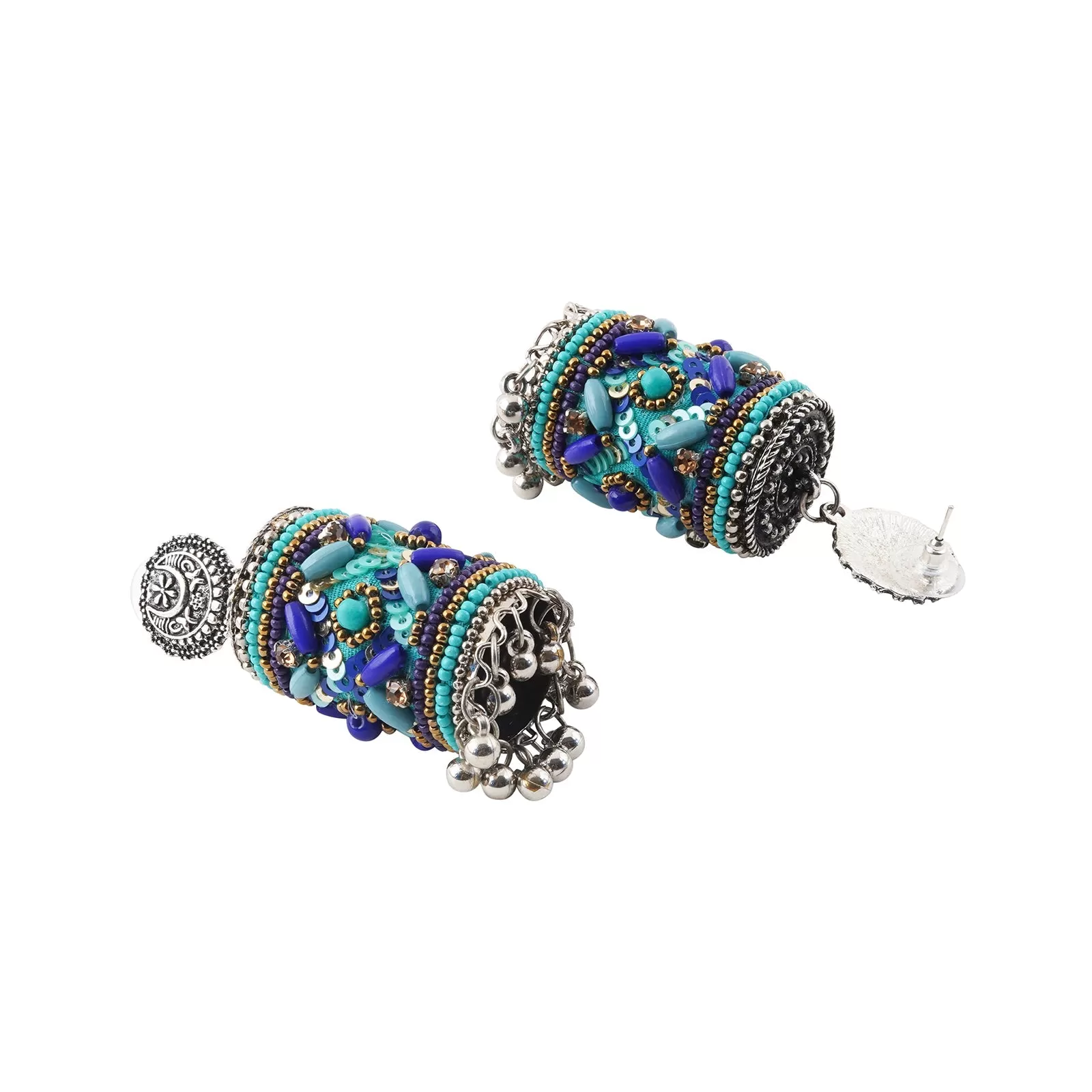 Teejh Ganavi Blue Stone Silver Oxidised Earring