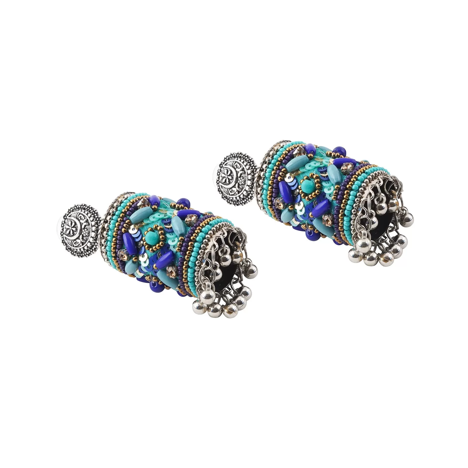 Teejh Ganavi Blue Stone Silver Oxidised Earring