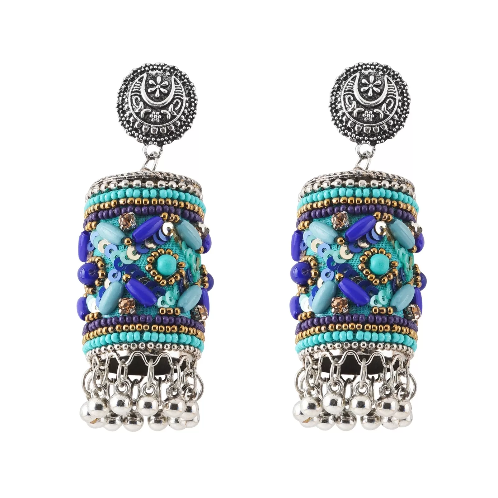 Teejh Ganavi Blue Stone Silver Oxidised Earring