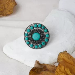 Teejh Gaura Blue Stone Silver Oxidised Ring