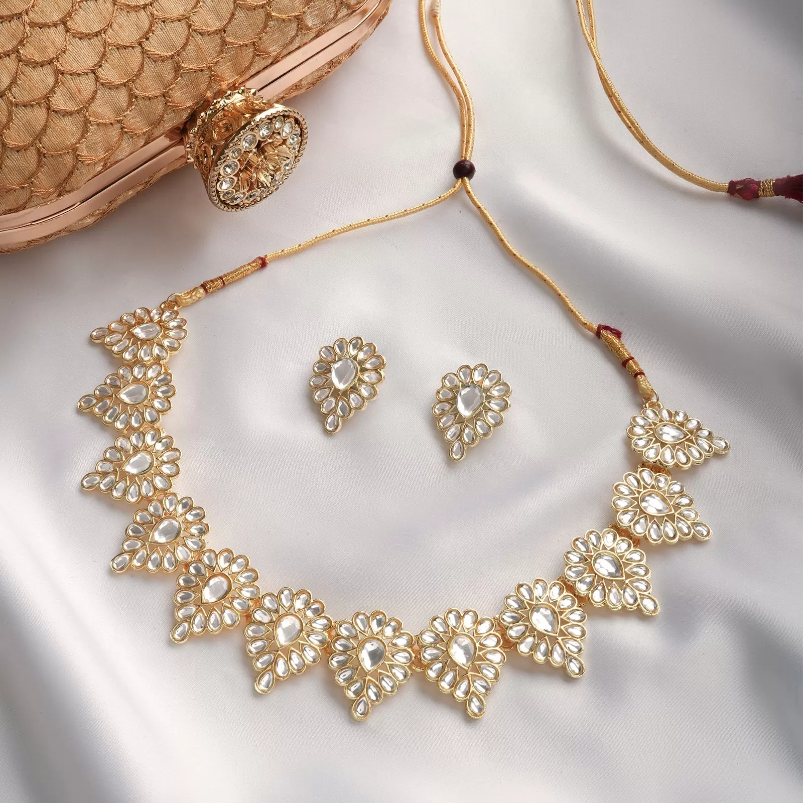 Teejh Jhilmil Pearl and Polki Necklace Set