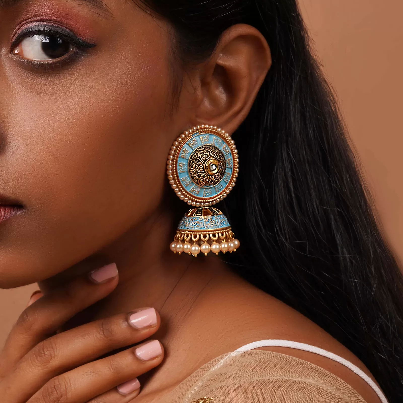 Teejh Manavi Light Blue Gold enamel Earring