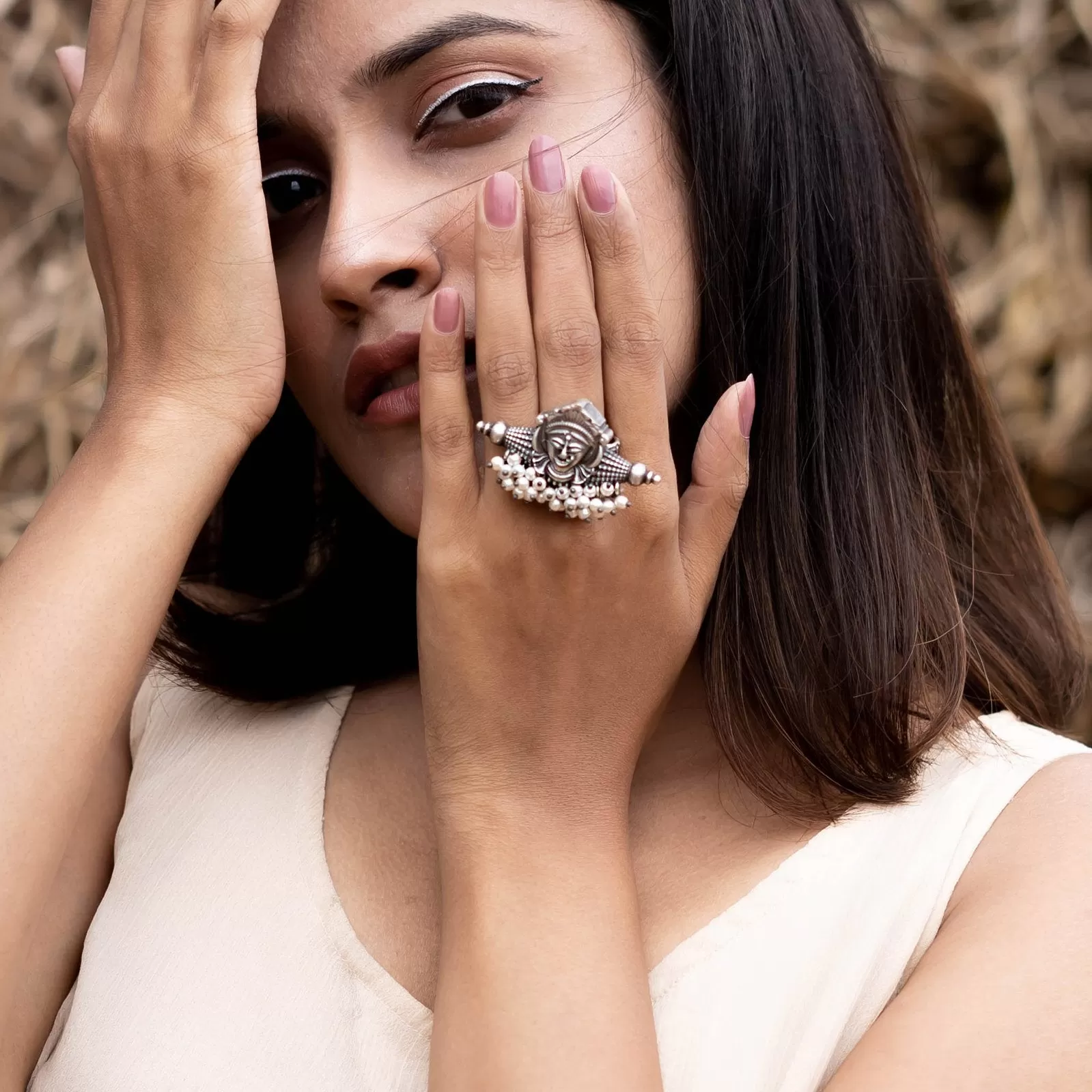 Teejh Navika Tribal Ethnic Silver Oxidised Teejh Ring