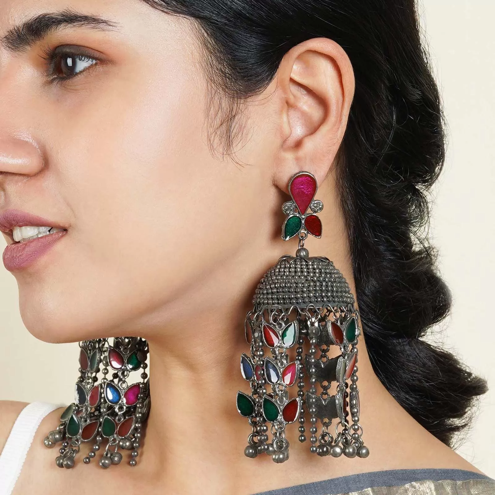 Teejh Niharika Silver Oxidised Earring