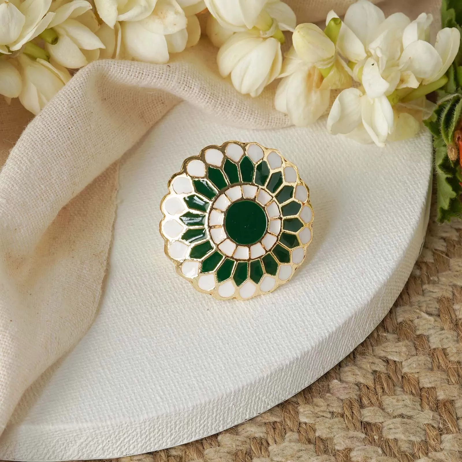 Teejh Niteeksha Green and White Gold Enamel Ring