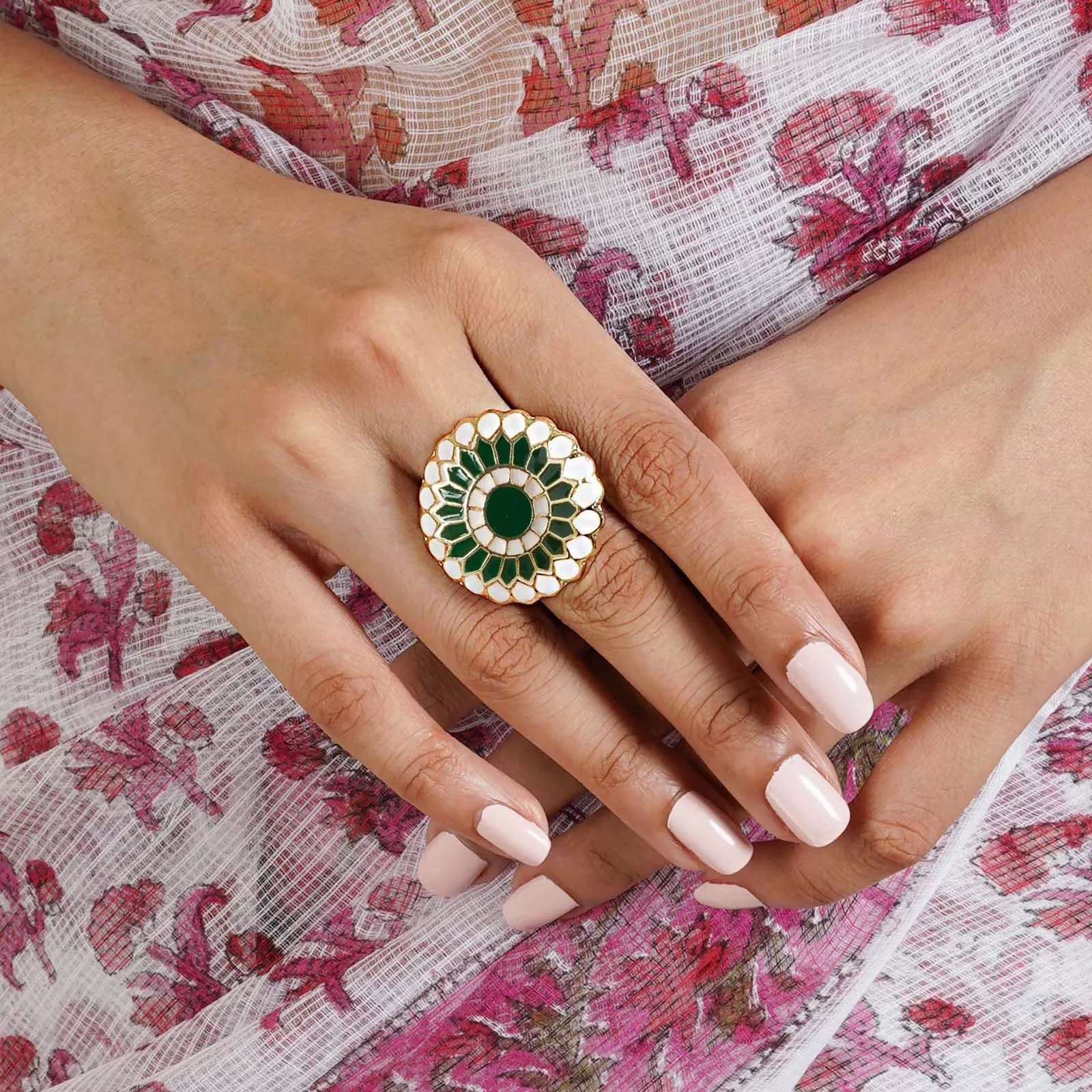 Teejh Niteeksha Green and White Gold Enamel Ring