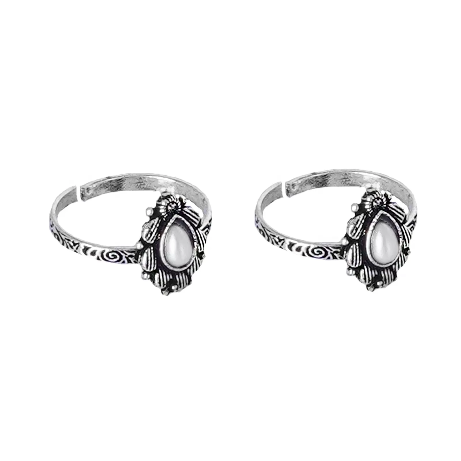 Teejh Pravya White Stone Silver Oxidised Toe Rings