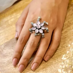 Teejh Raishala Light Pink Stone Silver Oxidised Ring