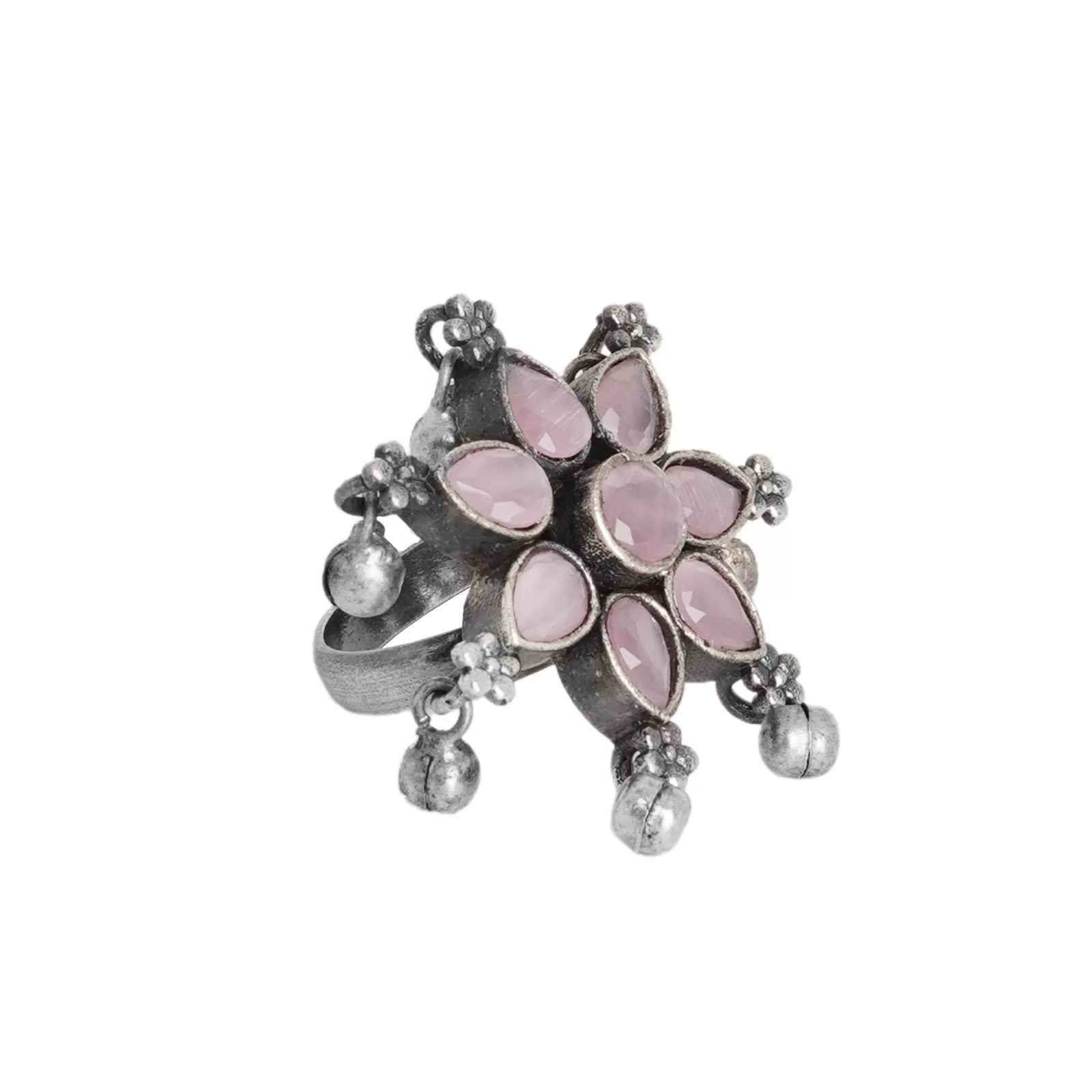 Teejh Raishala Light Pink Stone Silver Oxidised Ring