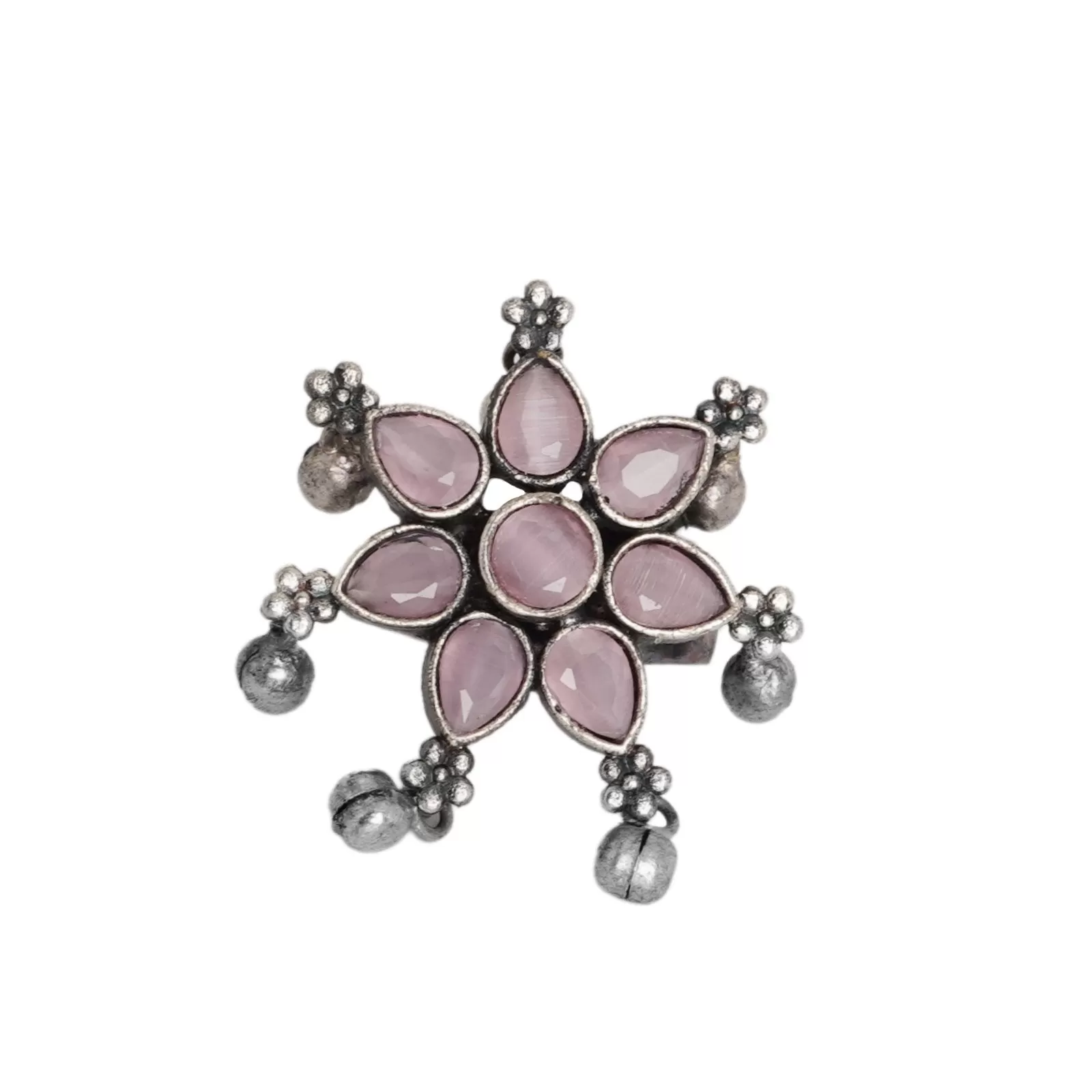 Teejh Raishala Light Pink Stone Silver Oxidised Ring