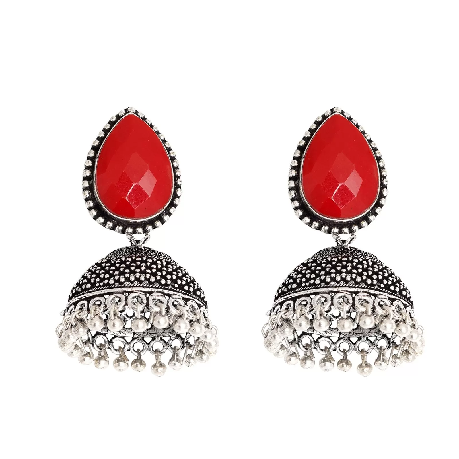 Teejh Shanya Red Stone Silver Oxidised Earrings