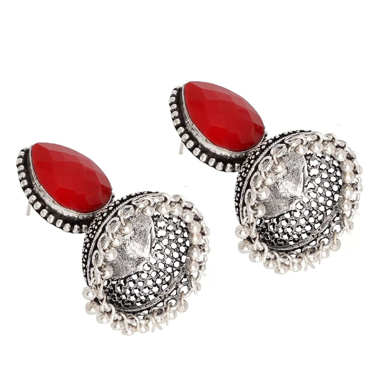 Teejh Shanya Red Stone Silver Oxidised Earrings