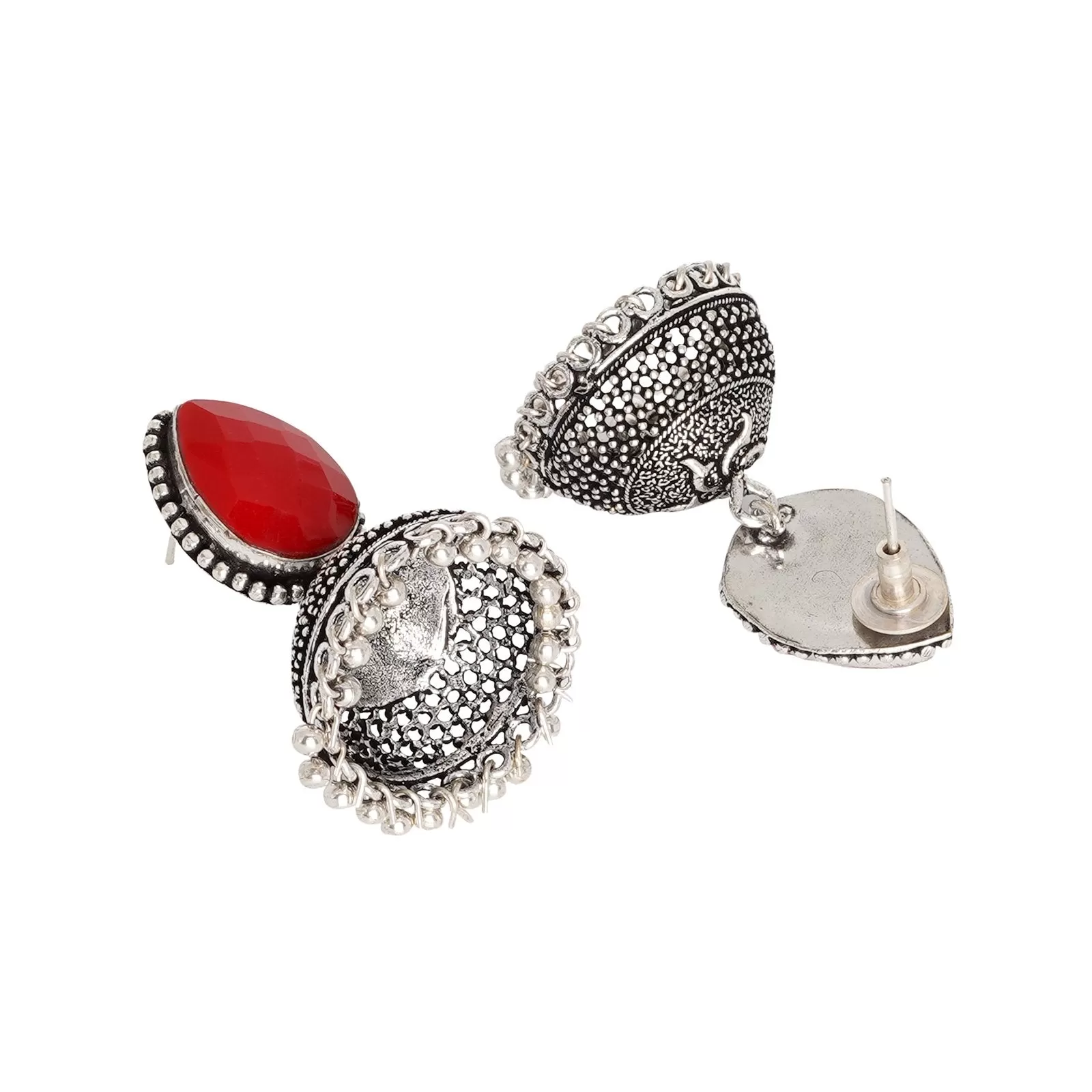 Teejh Shanya Red Stone Silver Oxidised Earrings