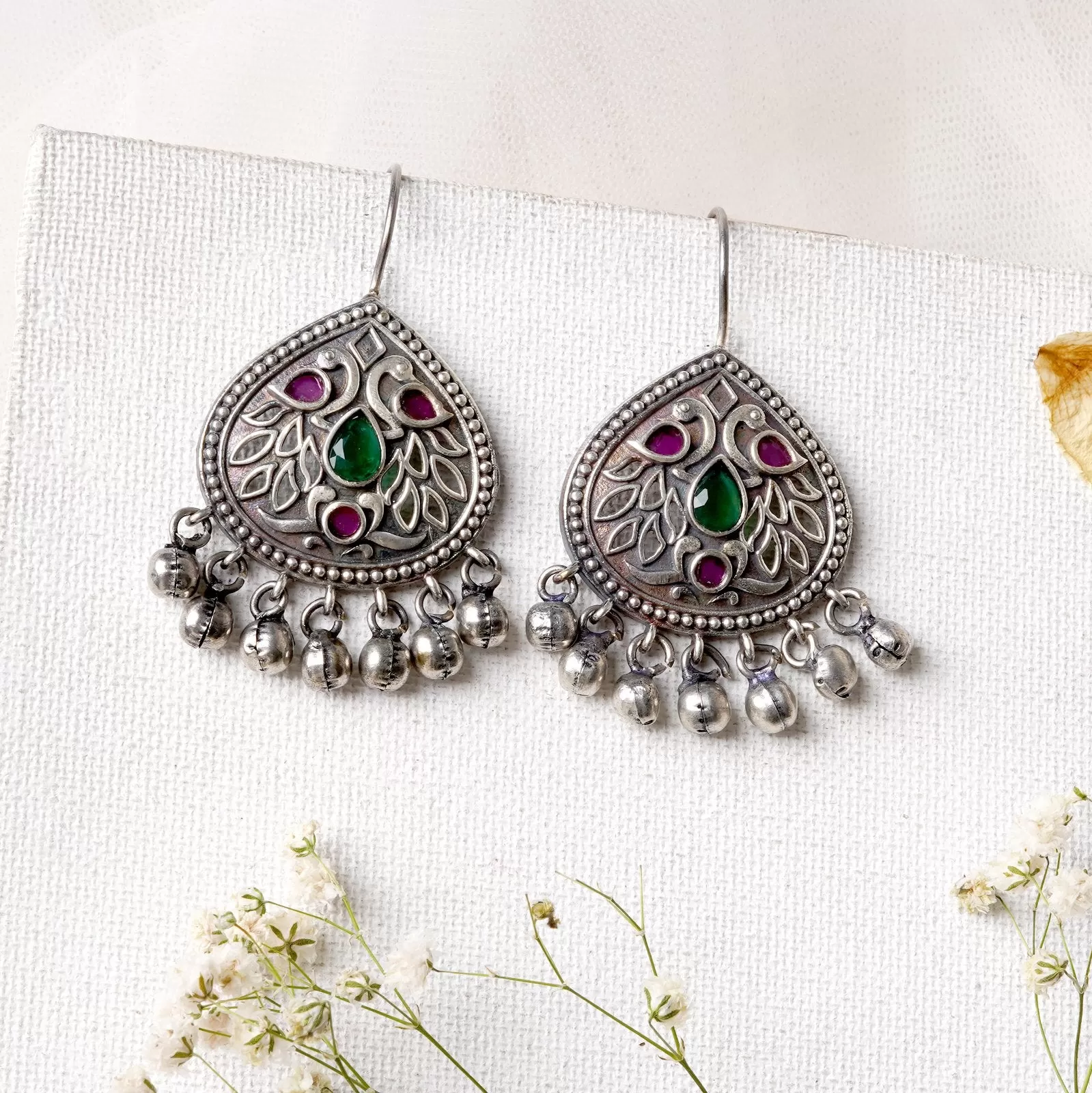 Teejh Vanya Silver Oxidised Mulitcolored Earrings