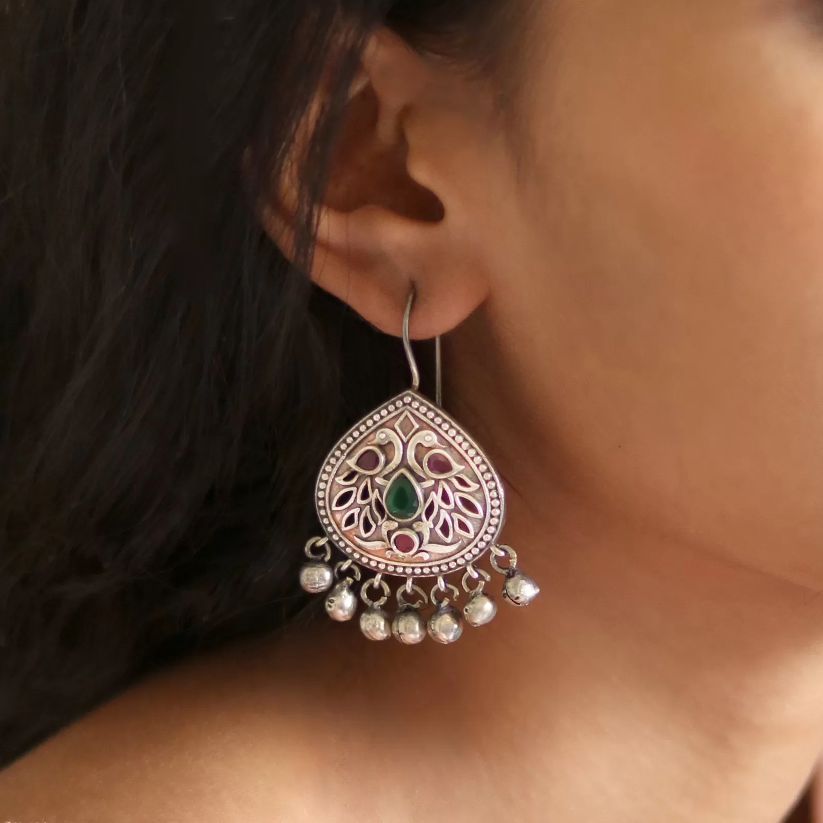 Teejh Vanya Silver Oxidised Mulitcolored Earrings