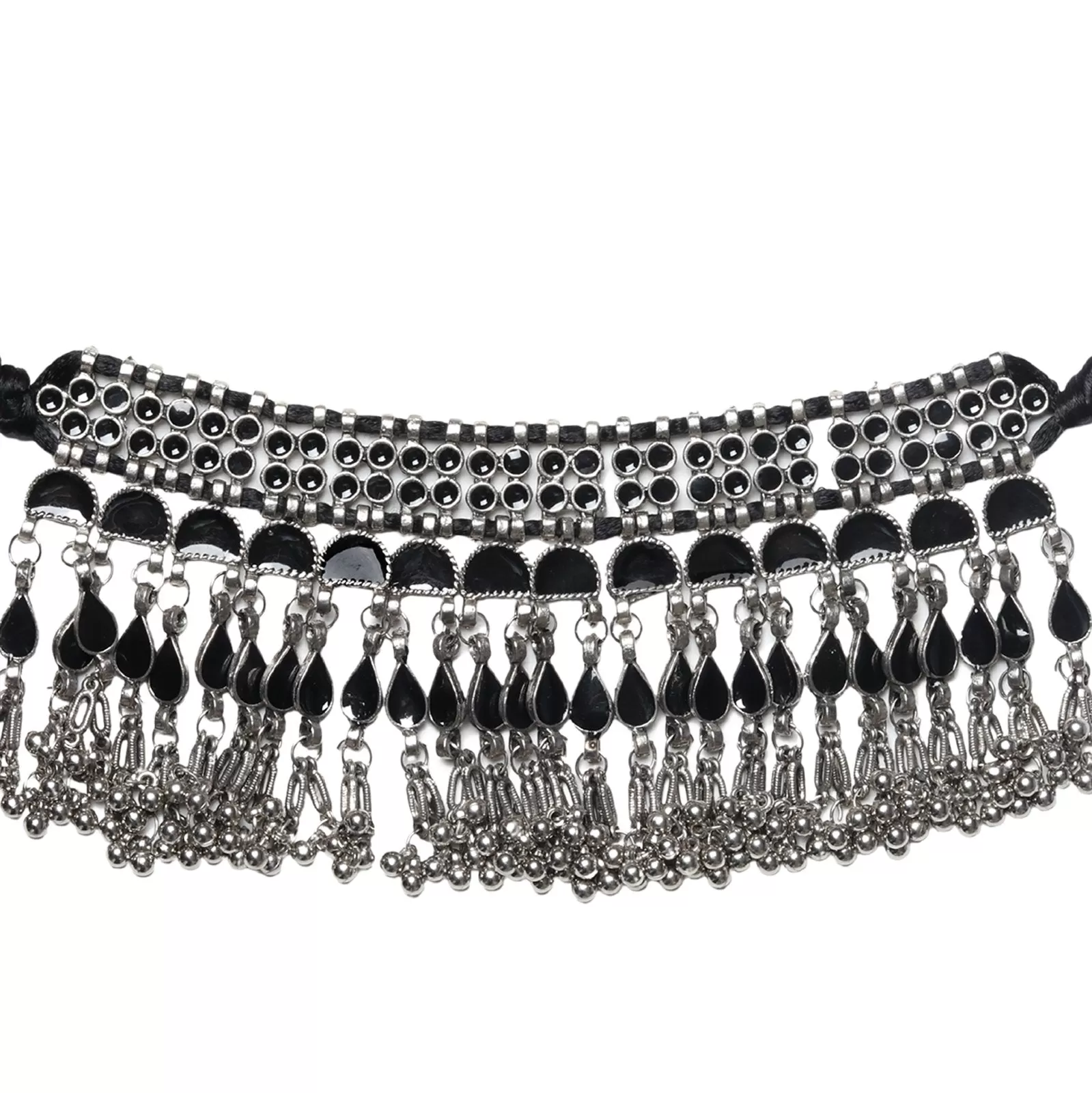 Teejh Zaira Black Silver Oxidised Choker Necklace