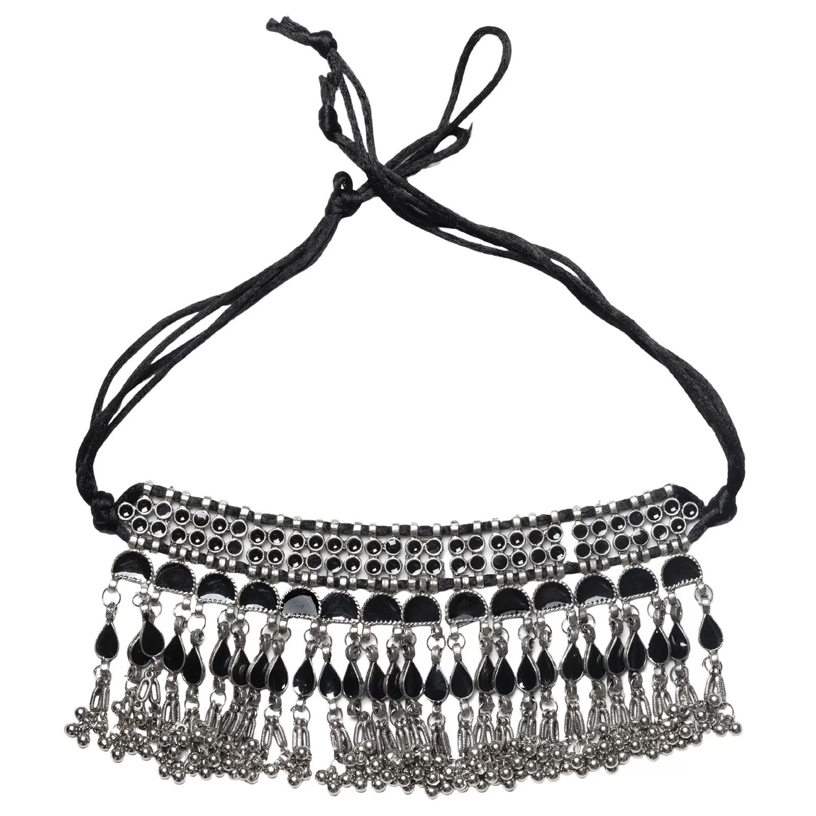 Teejh Zaira Black Silver Oxidised Choker Necklace