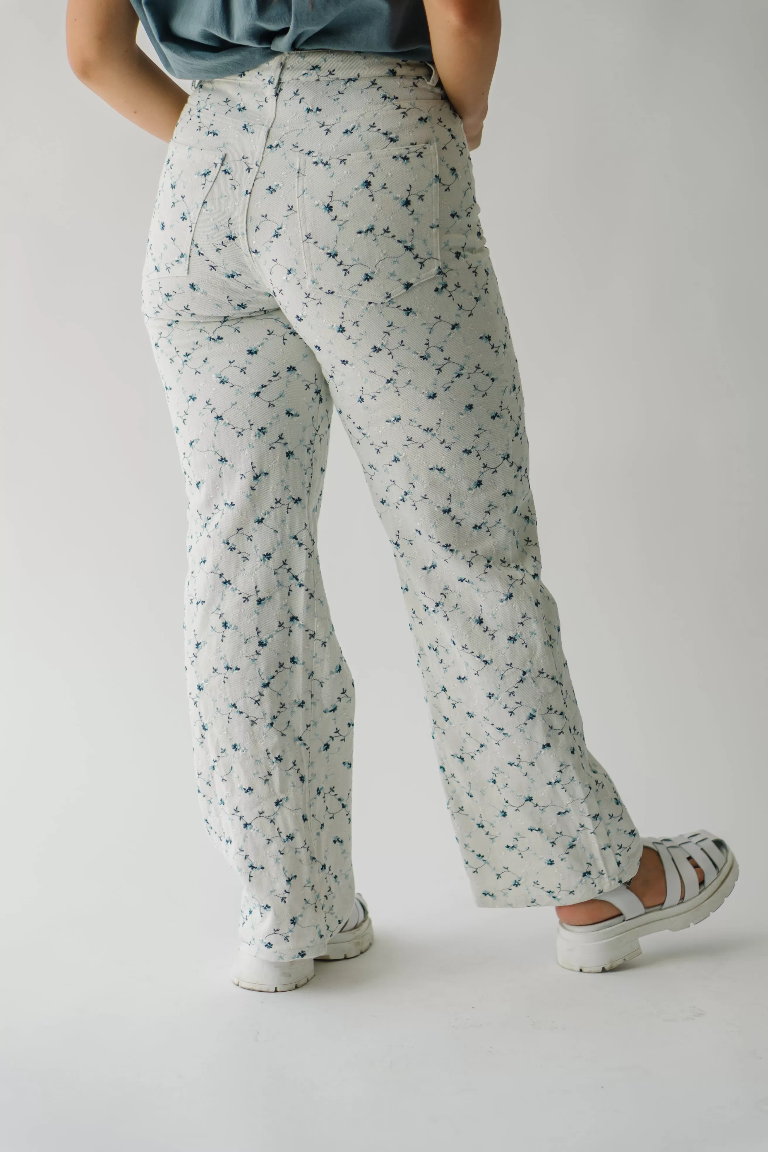 The Goucher Embroidered Pant in Ivory Floral