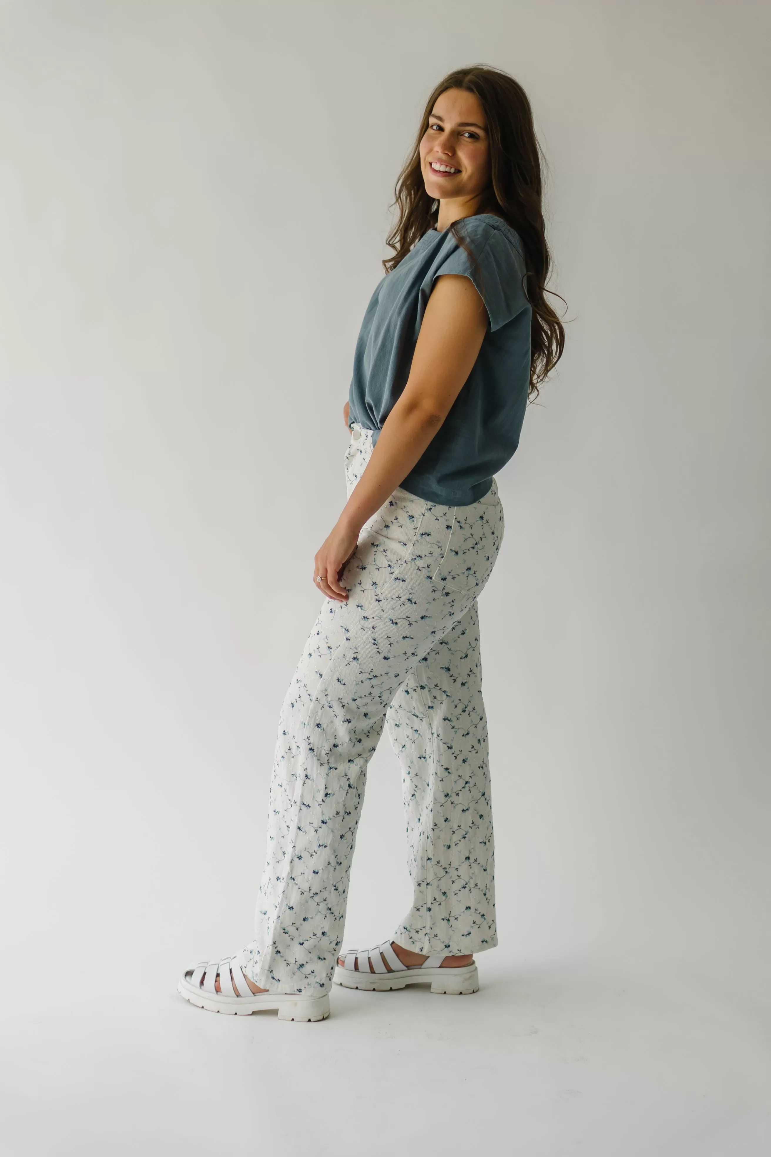 The Goucher Embroidered Pant in Ivory Floral