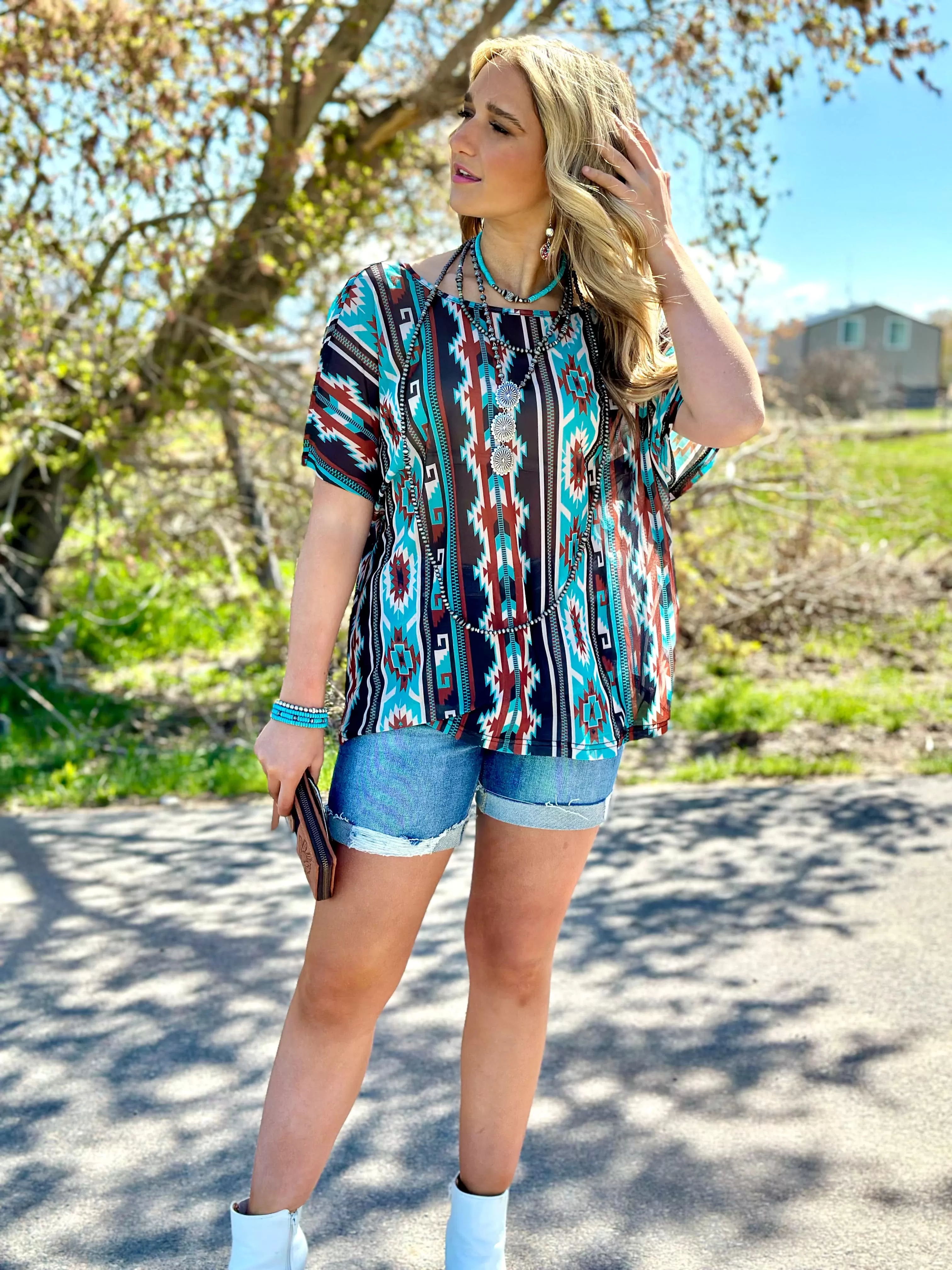 The Tetons Tribal Print Mesh Top