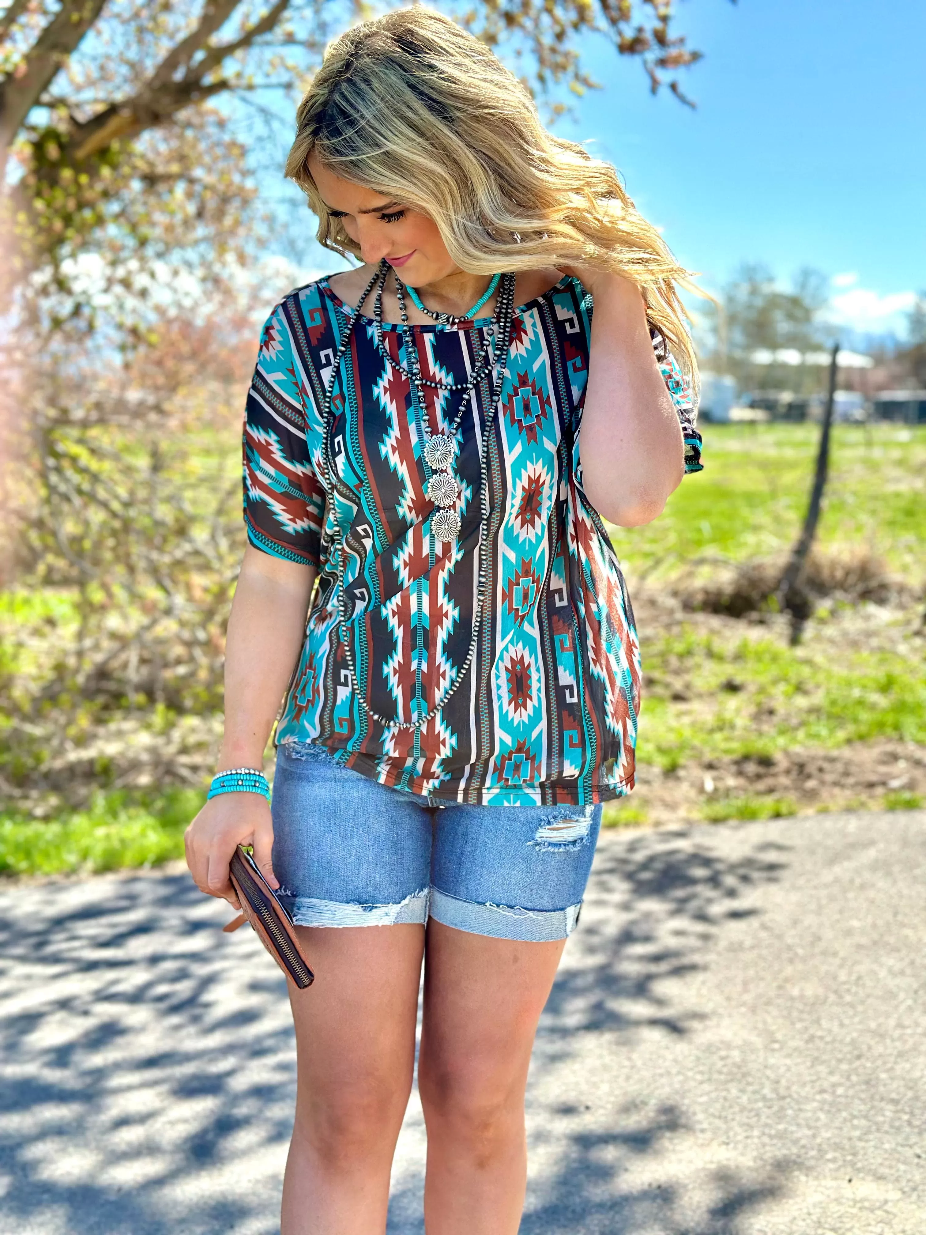 The Tetons Tribal Print Mesh Top