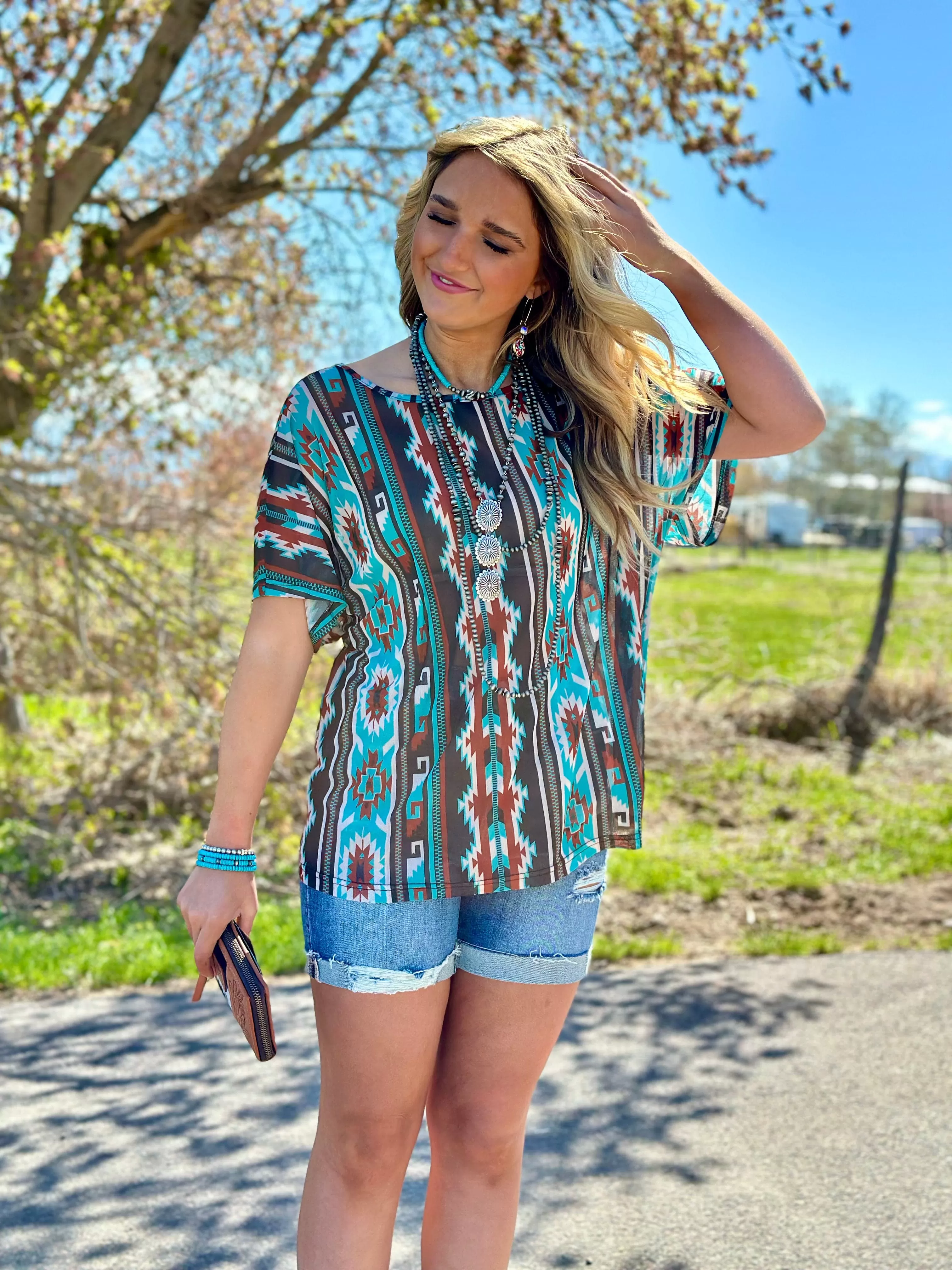 The Tetons Tribal Print Mesh Top