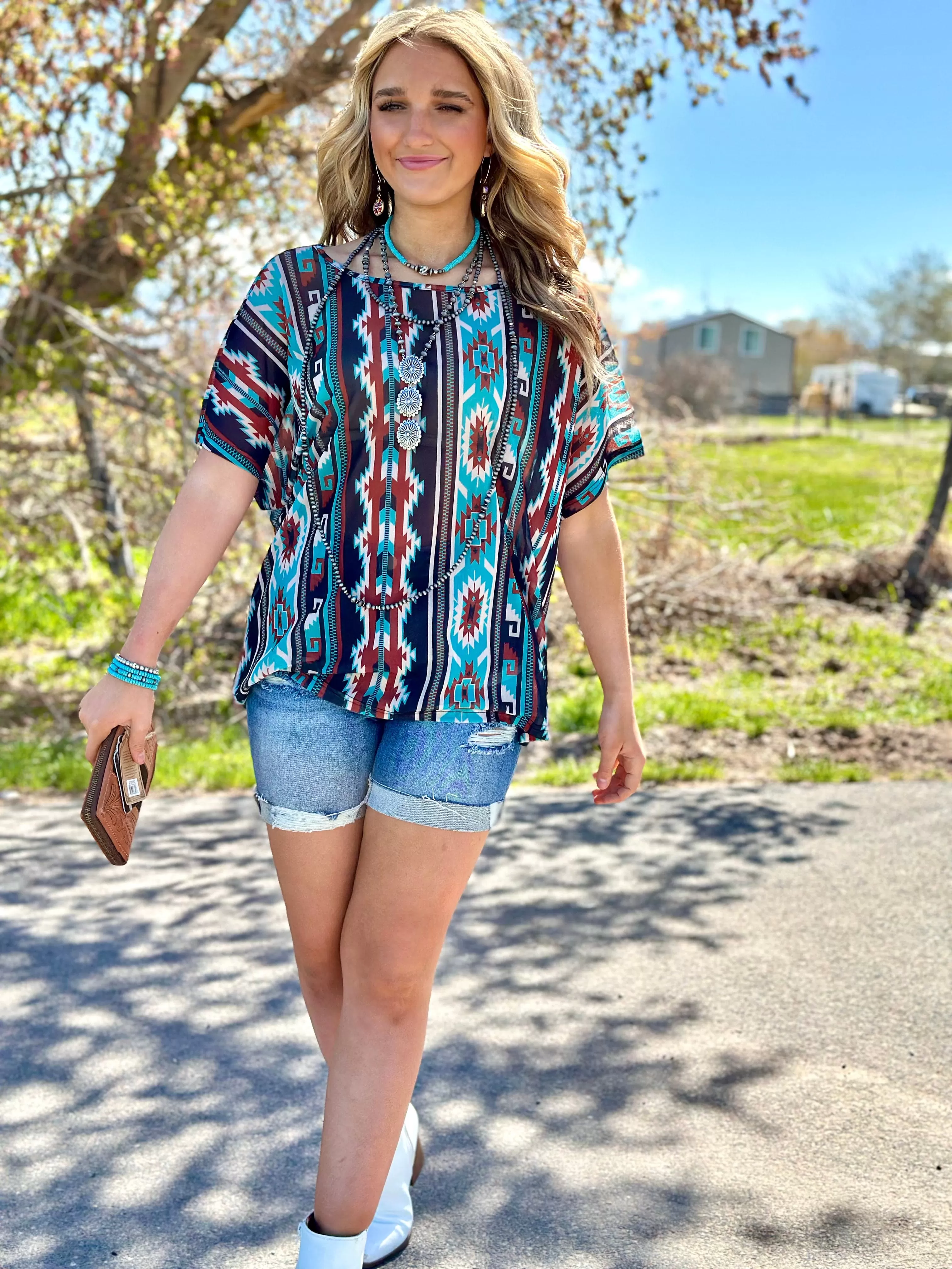 The Tetons Tribal Print Mesh Top