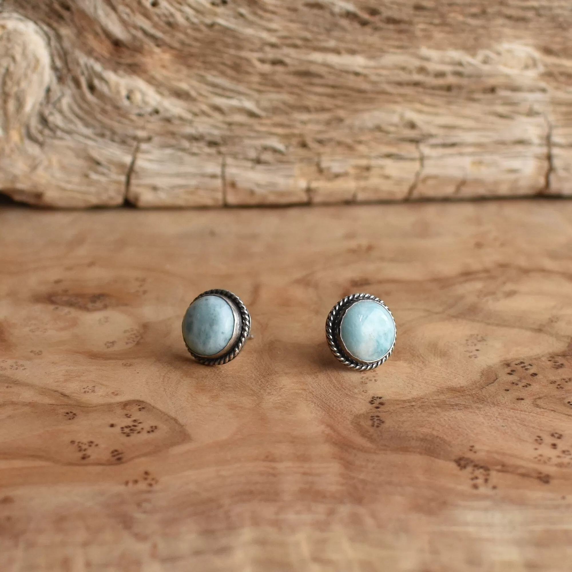 Traditional Larimar Posts - Larimar Studs - Dominican Larimar Earrings - Silversmith - Sterling Silver Posts