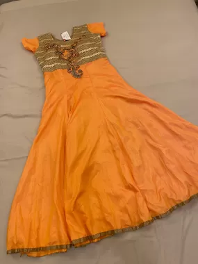 Trendy Designer Orange Color Long Dress With Embroidery Work