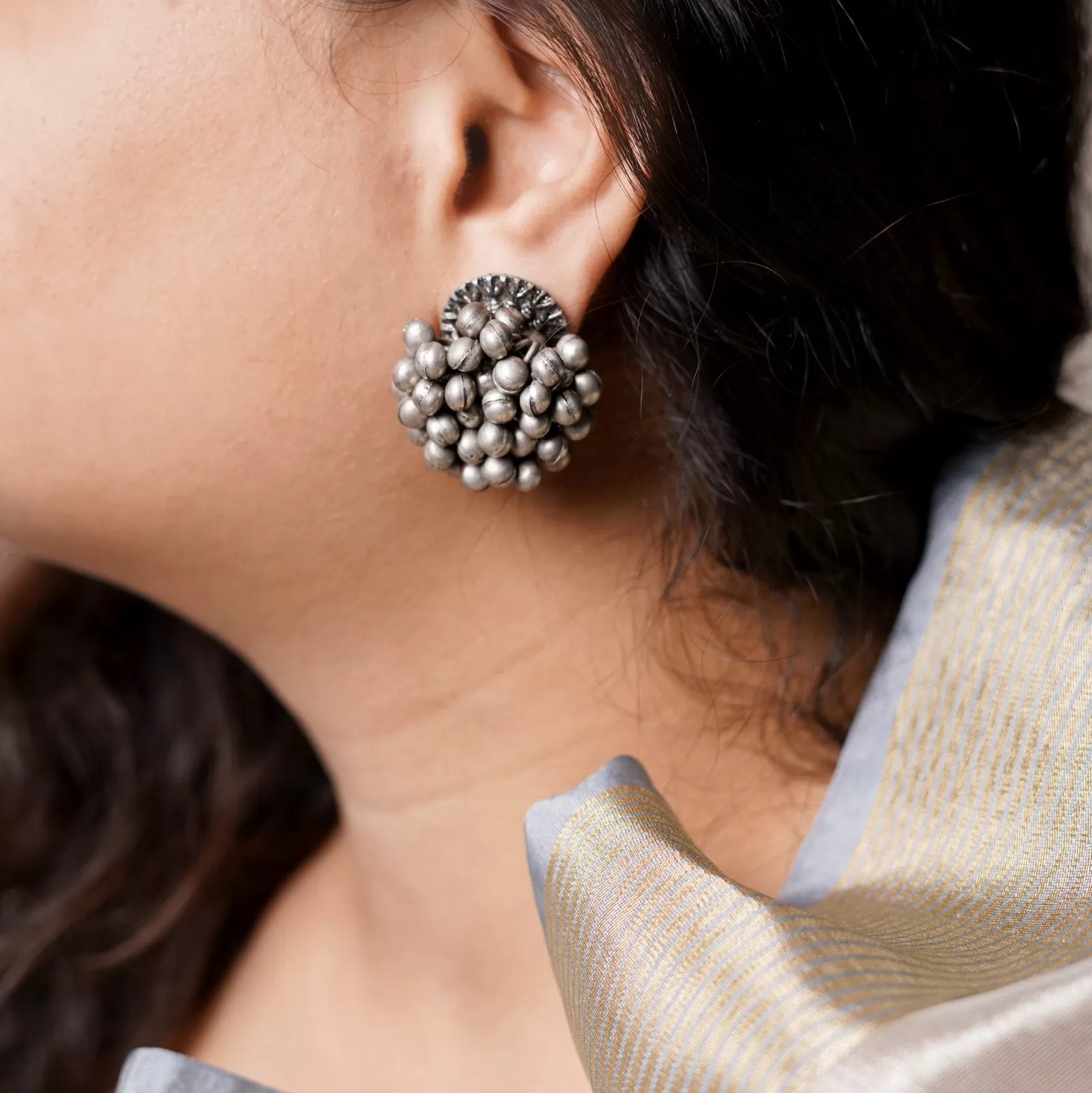 Trisha Ghungroo Silver Oxidised Earrings